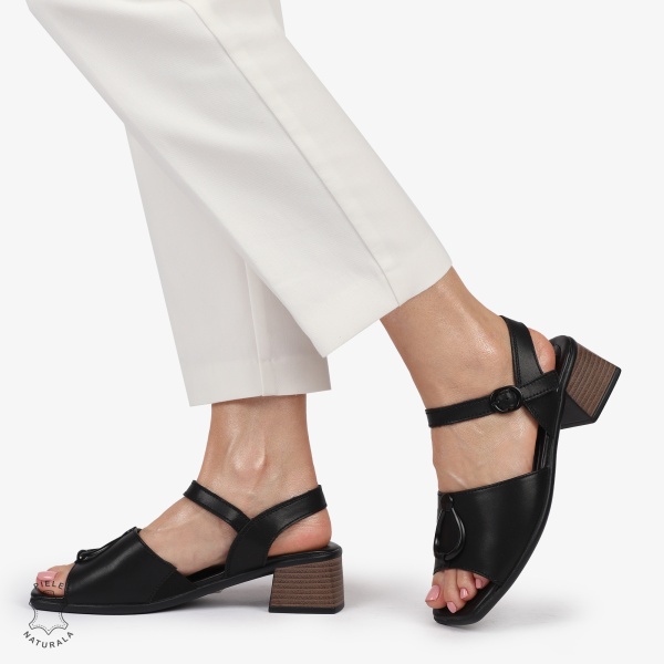 Sandale elegante din piele naturală CU CATARAMA SI VARF DECUPAT CRL1402 NEGRU - Img 2