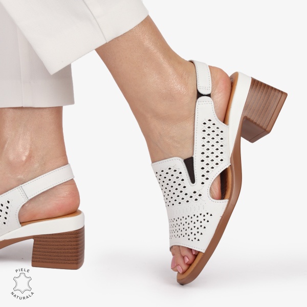 Sandale elegante din piele naturală CU STIL AJURAT CRL1404 ALB - Img 3