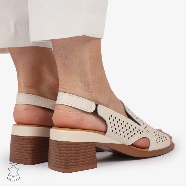 Sandale elegante din piele naturală CU STIL AJURAT CRL1404 BEJ - Img 3