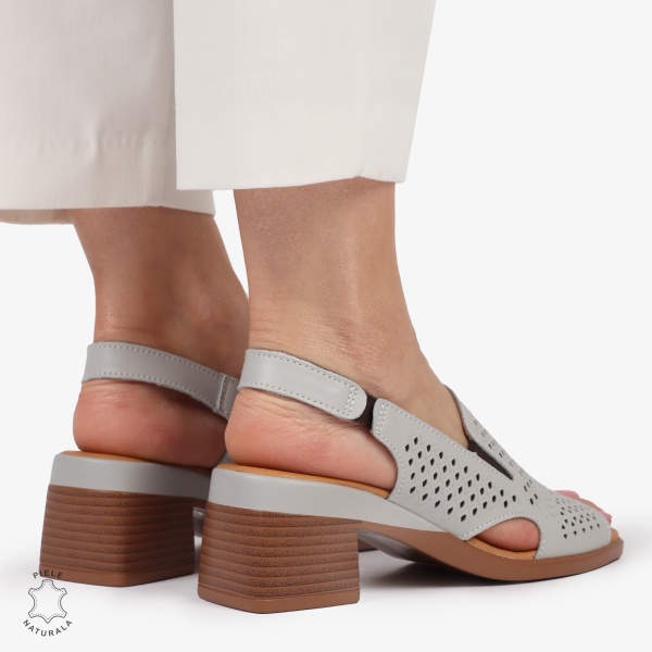 Sandale elegante din piele naturală CU STIL AJURAT CRL1404 GRI - Img 4