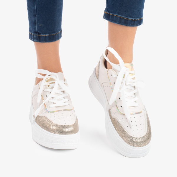 SNEAKERS DAMA din PIELE ECOLOGICA CRL0892 CULOARE:BEJ - Img 2