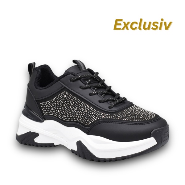 SNEAKERS DAMA din PIELE ECOLOGICA CU STRAS CRL0862 NEGRU - Img 3
