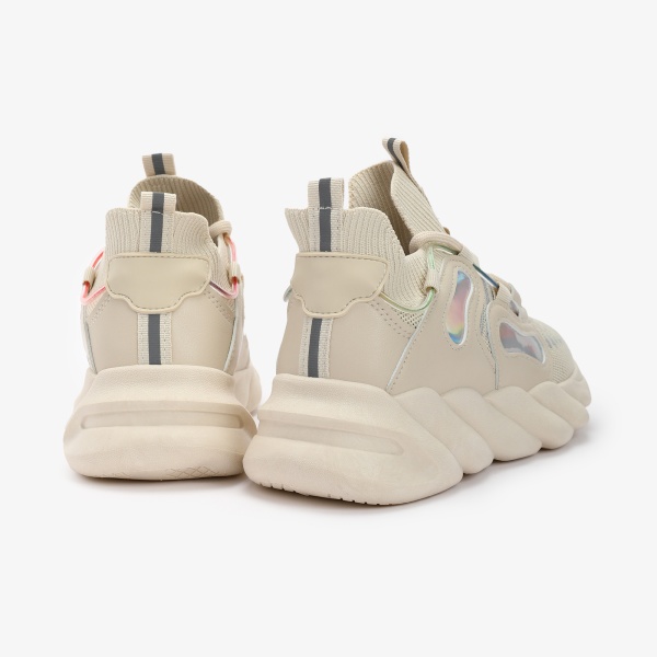 SNEAKERS din Piele Ecologica si textil CRL0130 Bej - Img 3