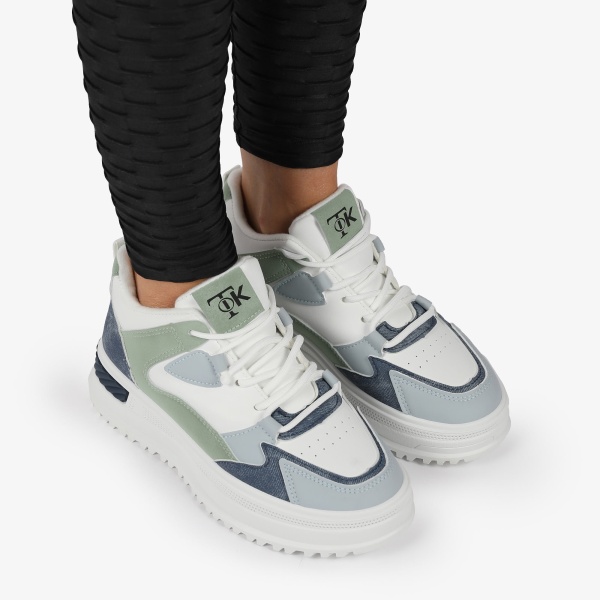 SNEAKERS din PIELE ECOLOGICA SI TEXTIL CRL1282 ALBASTRU - Img 4