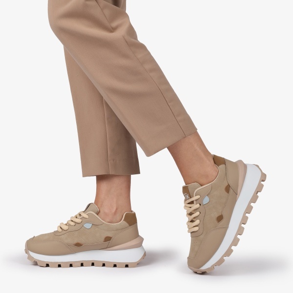 SNEAKERS din PIELE ECOLOGICA SI TEXTIL CRL1514 Camel - Img 3