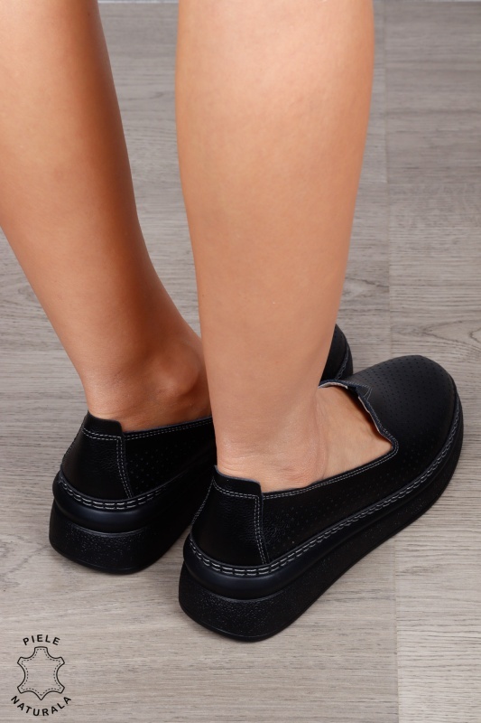 Balerini dama din Piele Naturala cu Fundita CRL1638 NEGRU - Img 3