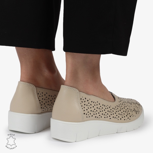 Balerini dama din Piele Naturala CU MICI PERFORATI CRL1416 BEJ - Img 4