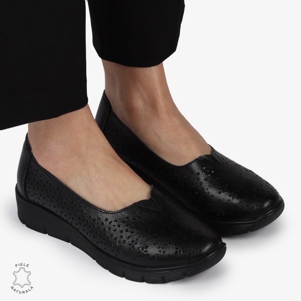 Balerini dama din Piele Naturala CU MICI PERFORATI CRL1416 NEGRU - Img 4
