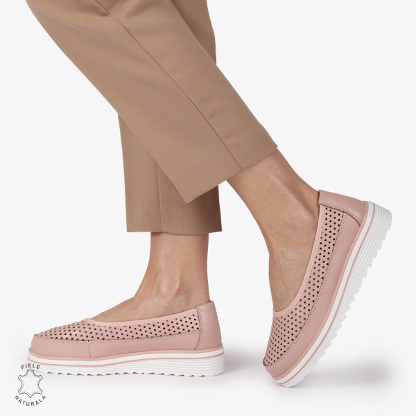 Balerini dama din Piele Naturala cu talpa groasa CRL0172 ROZ - Img 2
