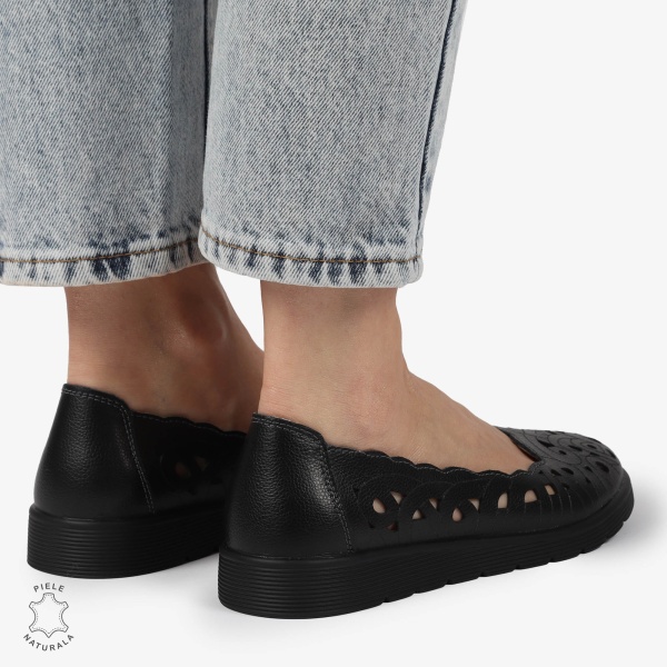 BALERINI dama din Piele naturala PERFORATA SLIP-ON CRL1357 NEGRU - Img 4