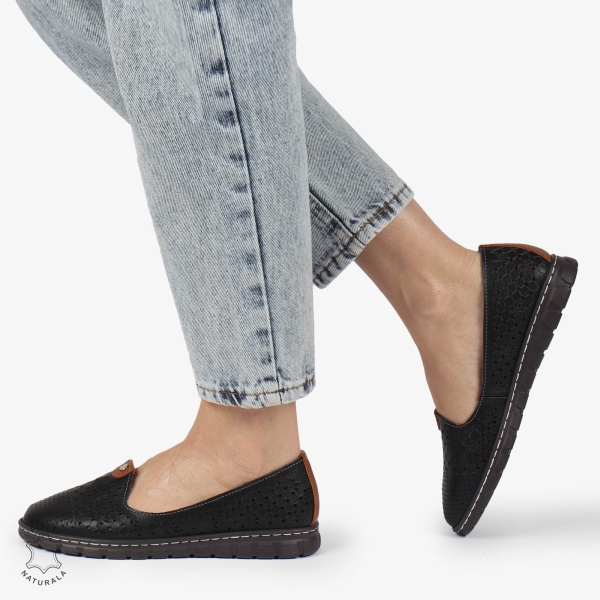 BALERINI dama din Piele naturala PERFORATA SLIP-ON CRL1359 NEGRU - Img 4
