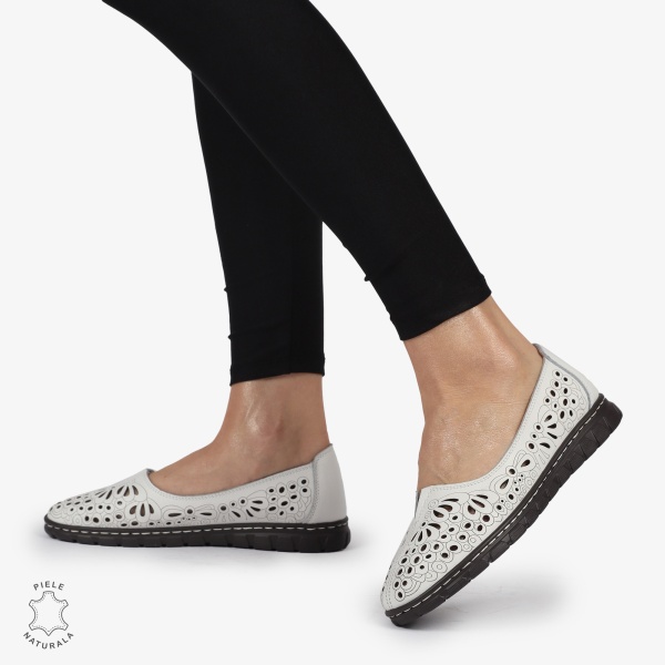 BALERINI dama din Piele naturala PERFORATA SLIP-ON CRL1363 ALB - Img 3