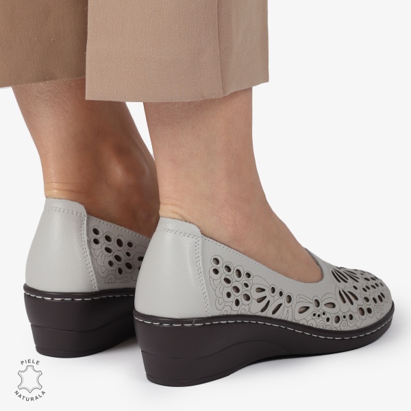 BALERINI dama din Piele naturala PERFORATA SLIP-ON CU TOC MIC CRL1362 GRI - Img 2