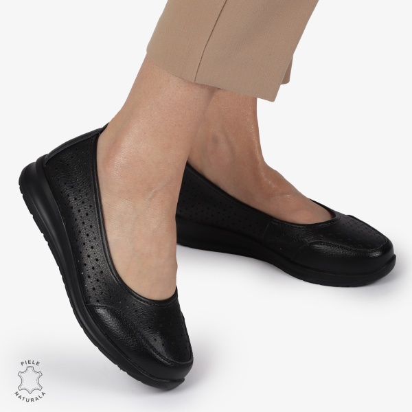 Balerini dama din Piele Naturala Slip-On CRL0721 NEGRU - Img 4