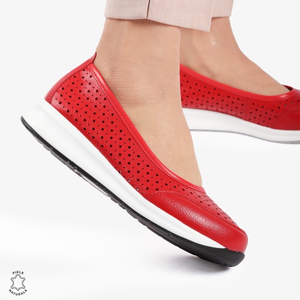 Balerini dama din Piele Naturala Slip-On CRL0721 ROSU - Img 2
