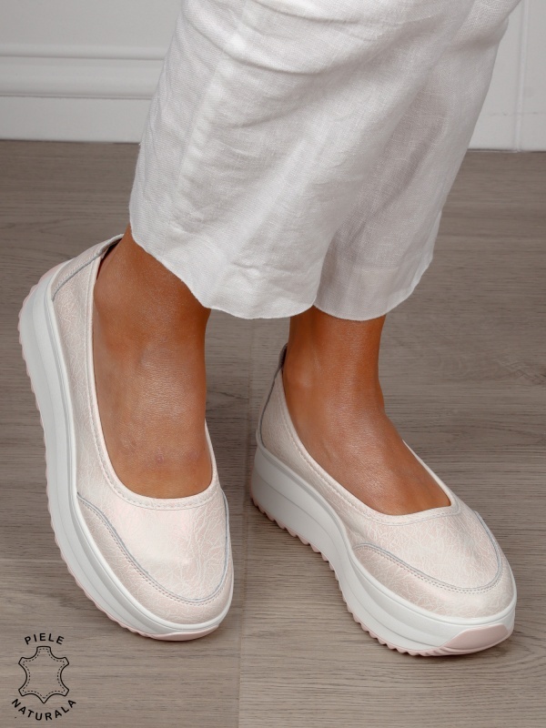 Balerini dama din Piele Naturala slip-on CRL1544 Roz - Img 2