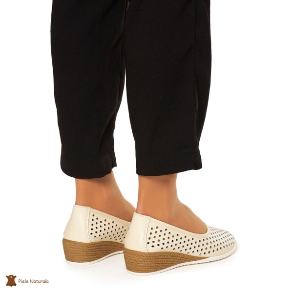 Balerini Dama Piele Naturala Slip-on CRL0075 BEJ - Img 4