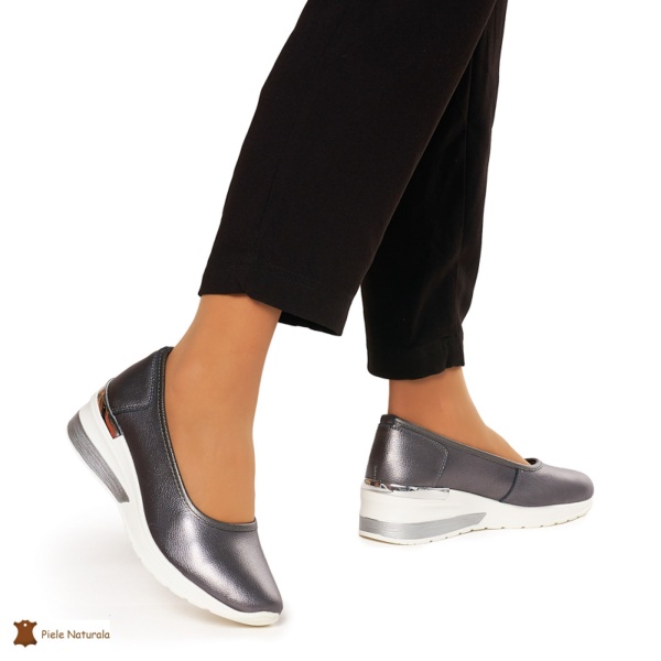 Balerini Dama Piele Naturala slip-on CRL0082 PEWTER - Img 3