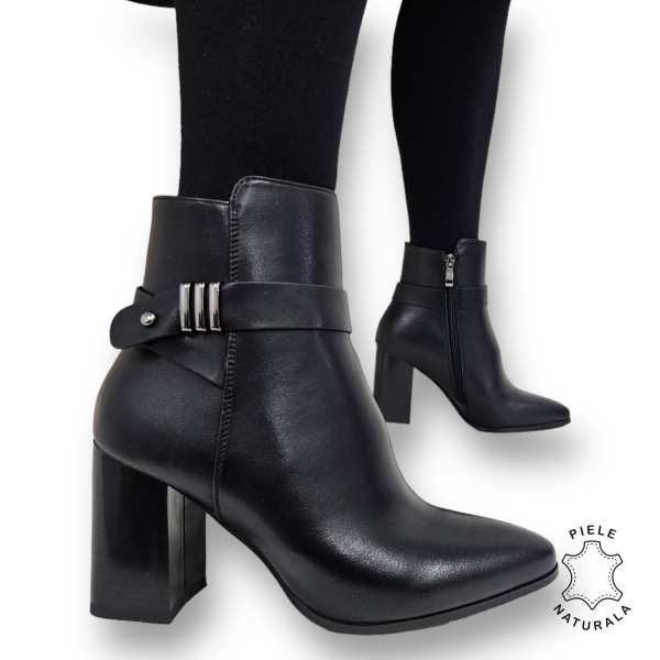 Botine DAMA din PIELE Naturala cu FERMOAR si Catarama CRL0927 CULOARE: Negru - Img 3