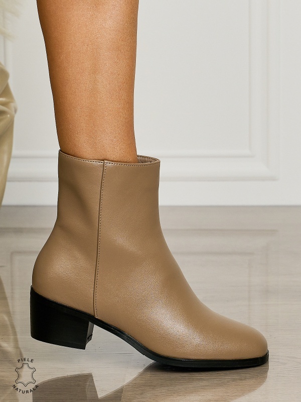 Botine DAMA din PIELE NATURALA CU TOC GROS CRL1506 Khaki - Img 2
