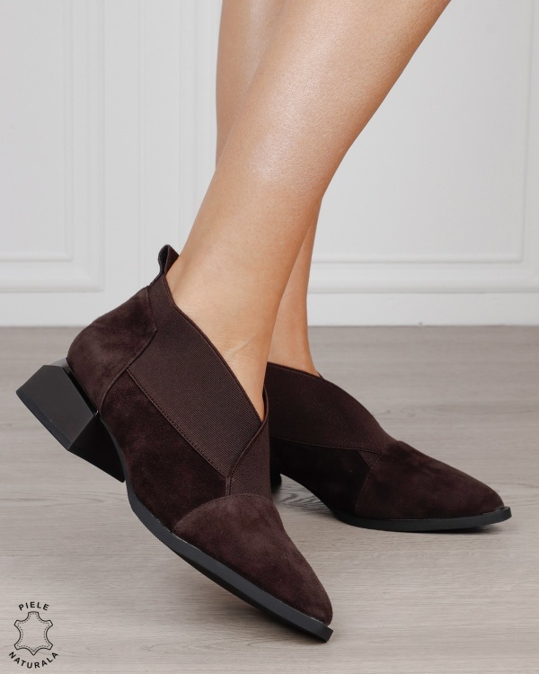 Botine damă din piele naturală Intoarsa cu elastic frontal CRL1883 CAFENIU - Img 2