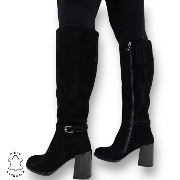 CIZME DAMA din PIELE NATURALA Intoarsa cu FERMOAR CRL0923 CULOARE: Negru - Img 3