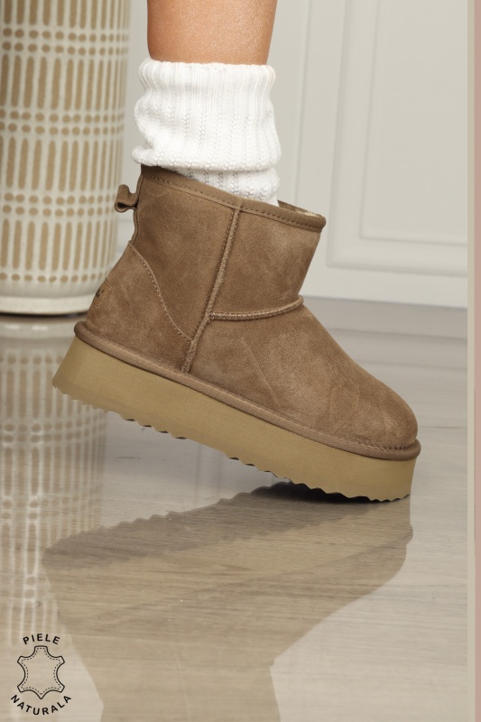 CIZME DAMA din PIELE NATURALA TIP UG INTOARSA CRL0893 CULOARE: KHAKI - Img 2