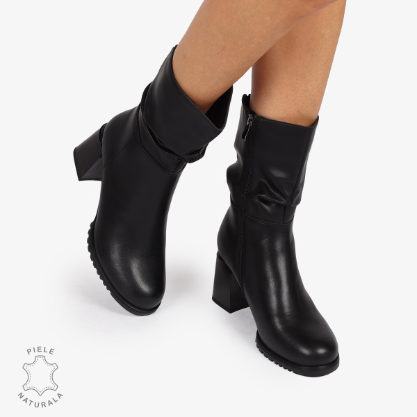 CIZME PIELE NATURALA cu toc Gros CRL1246 NEGRU - Img 4