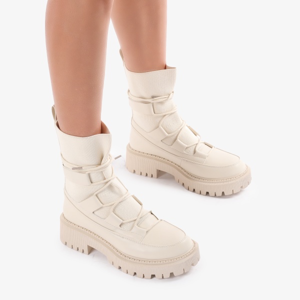 Ghete dama din piele ecologica si textil CRL0684 Bej - Img 6