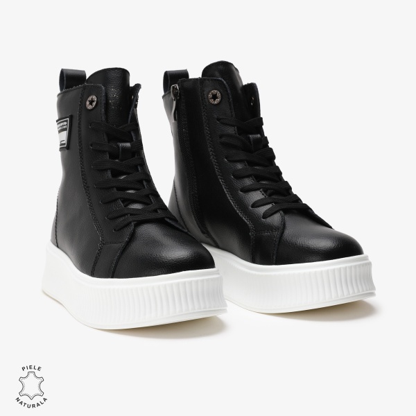 Ghete dama din Piele Naturala CRL0649 NEGRU CU ALB - Img 5