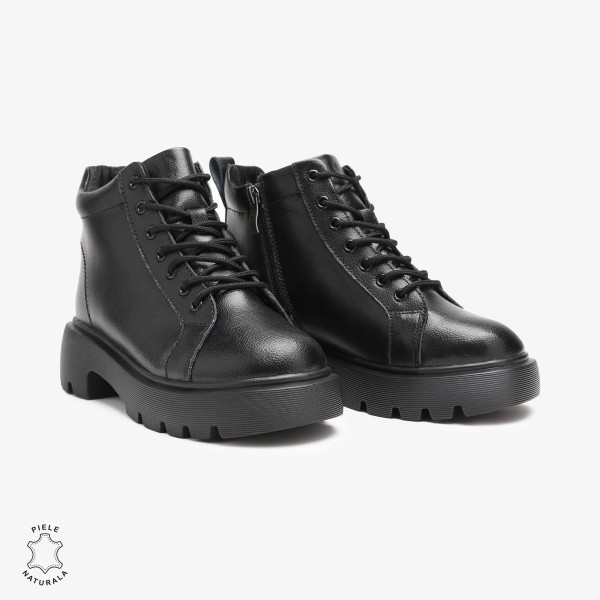 Ghete dama din Piele Naturala CRL0677 Negre - Img 2