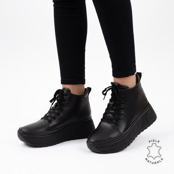 GHETE DAMA din PIELE Naturala cu inchidere siret CRL1535 NEGRU - Img 2