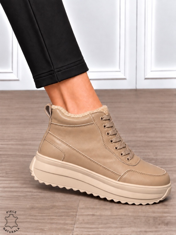 Ghete damă din piele naturala in stil urban și închidere practică CRL1901 KHAKI - Img 2
