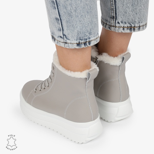 Ghete Dama IMBLANITE DIN Piele Naturala CRL1298 GRI - Img 3