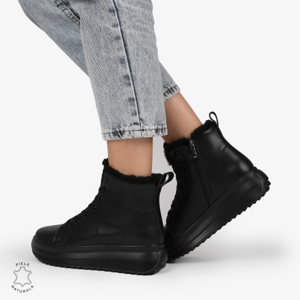 Ghete Dama IMBLANITE DIN Piele Naturala CRL1298 NEGRU - Img 2