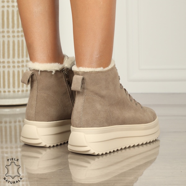 Ghete Dama IMBLANITE DIN Piele Naturala SUEDE CRL1298 KHAKI - Img 3