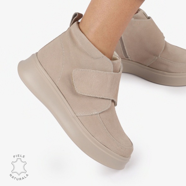 GHETE DAMA PIELE NATURALA cu fermoar lateral si VELCRO și talpă confortabilă CRL1311 - Img 2