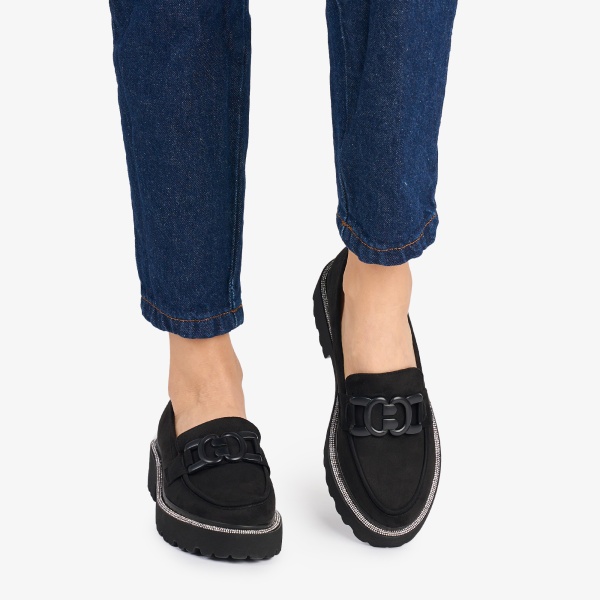 Mocasini DAMA din PIELE ECOLOGICA INTOARSA cu strasuri CRL0953 CULOARE: NEGRU - Img 2