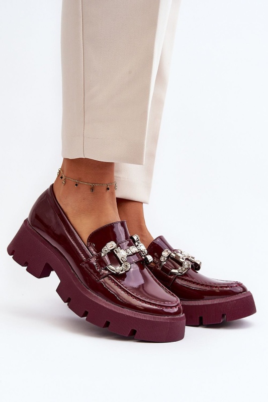 Mocasini DAMA din PIELE ECOLOGICA LACUITA CU PIETRE STRALUCITOARE CRL0973 CULOARE: Bordo - Img 2