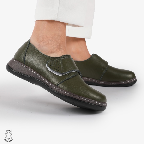 Mocasini dama din Piele naturală CRL0017 Verde Inchis - Img 2