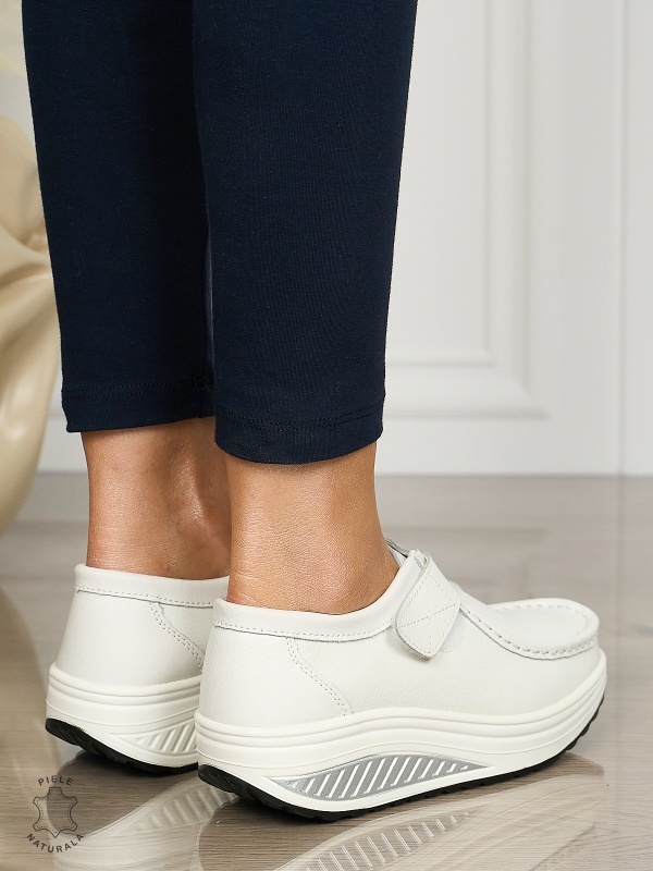 Mocasini dama din Piele Naturala CRL0063 ALB - Img 2