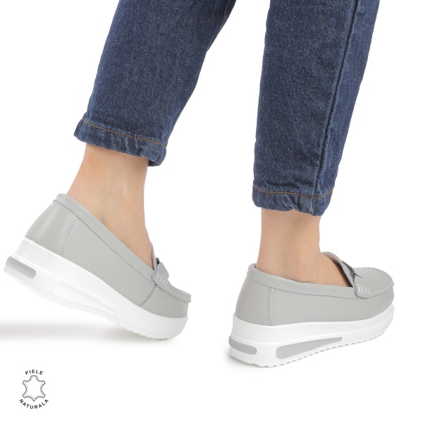 Mocasini DAMA din PIELE Naturala CRL0941 CULOARE: Gri - Img 3