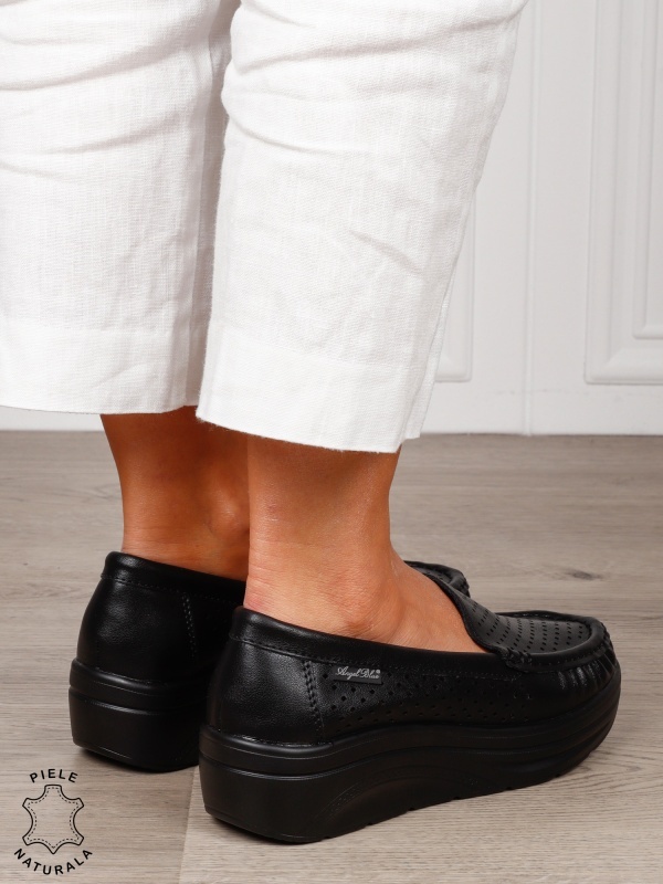 MOCASINI damă din piele naturală CRL1579 NEGRU - Img 3