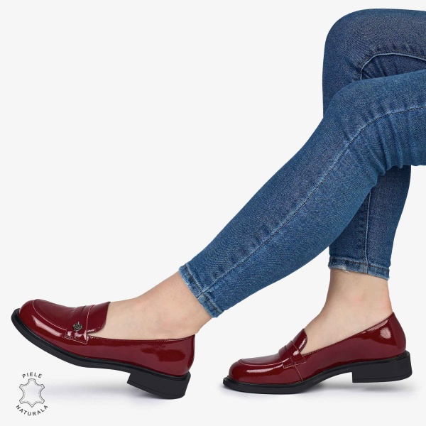 MOCASINI dama din Piele Naturala cu model CRL0994 Bordo - Img 2