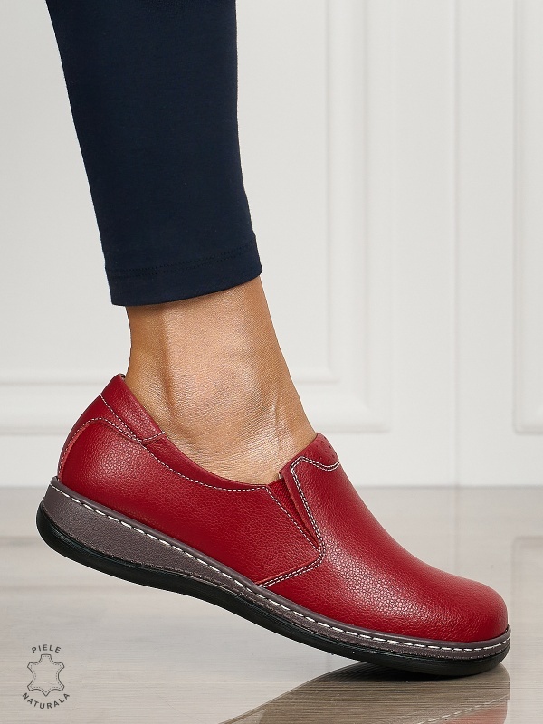 Mocasini dama din piele naturala cu talpa plata CRL0014ROSU - Img 2
