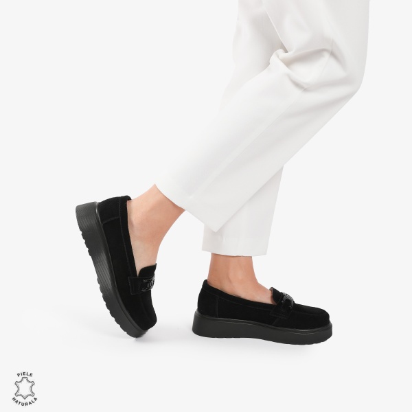 Mocasini dama din piele naturala Intoarsa CRL0786 NEGRU - Img 3