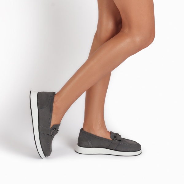 Mocasini dama din Piele Naturala Intoarsa CRL0840 GREY - Img 3