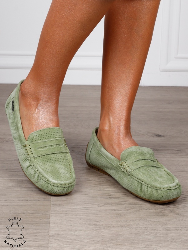 MOCASINI damă din piele naturală Intoarsa cu talpa joasa CRL1582 Verde - Img 2