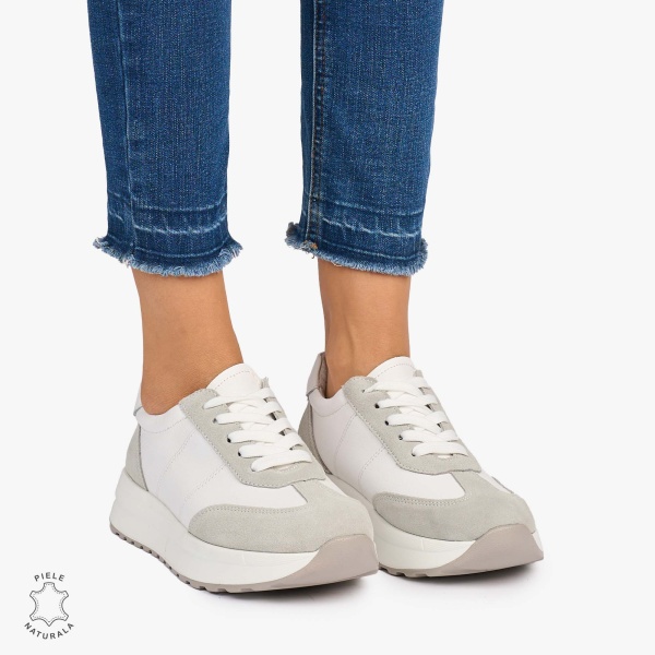 Pantofi Casual dama din Piele Naturala Combinata cu Piele intoarsa CRL1071 CULOARE: ALB - Img 3