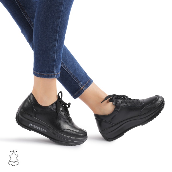 Pantofi casual dama din Piele naturală CRL0058 NEGRU - Img 3